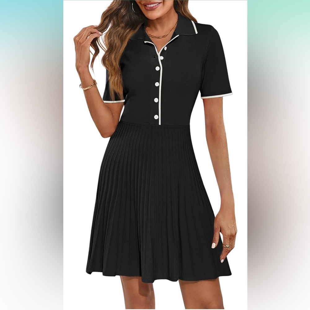 Worn Once Ribbed Elegant Black Button-Down Dress
